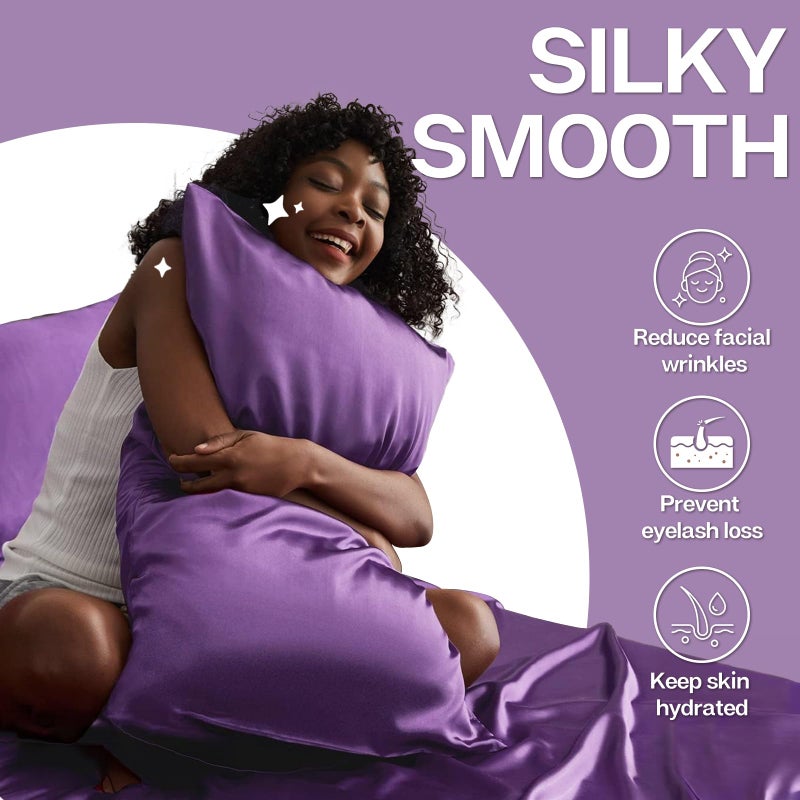 MR&HM Satin Pillowcase for Hair and Skin, Silk Satin Pillowcase 2 Pack, Standard Size Pillow Cases Set of 2, Silky Pillow Cover with Envelope Closure (20x26, Lavender) - Image 4